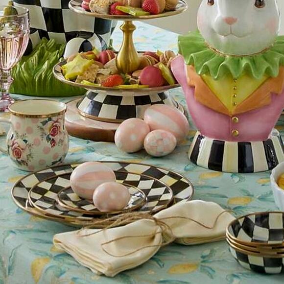 MACKENZIE-CHILDS Rosy Eggs Set of 9 Pink & White Spring Easter Decor NEW - Picture 2 of 2